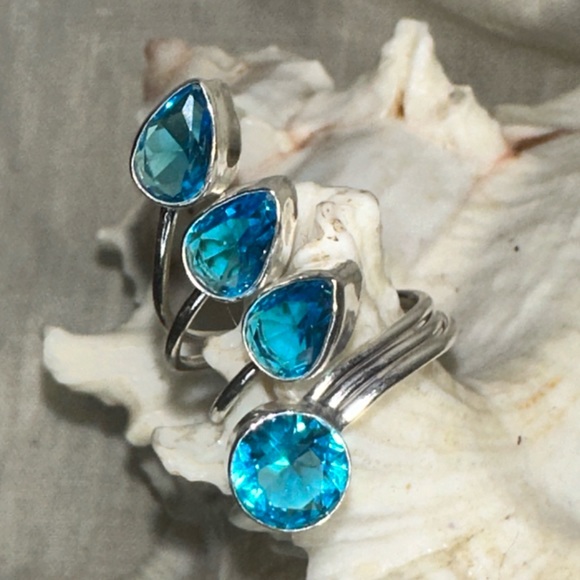 Blue Topaz multi-gem handcrafted adjustable ring - Picture 1 of 8